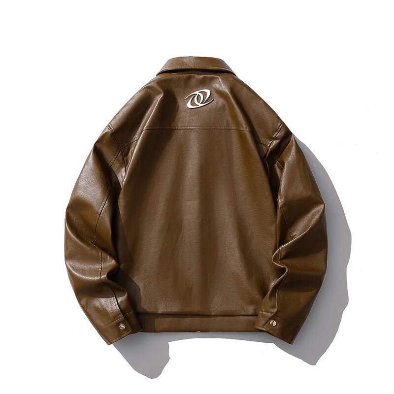 Ανδρικό μπουφάν από τεχνητό δέρμα Bomber Jacket μοτοσυκλετιστή με φερμουάρ Biker παλτό Vintage Streetwear Μαύρο καφέ σακάκι