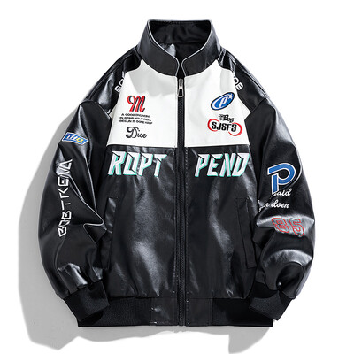 Férfi Őszi motoros dzseki Férfi divat Új motoros bőrkabát Férfi hímzés Bomber Coat Racing Pu Felöltő Márka Ruházat