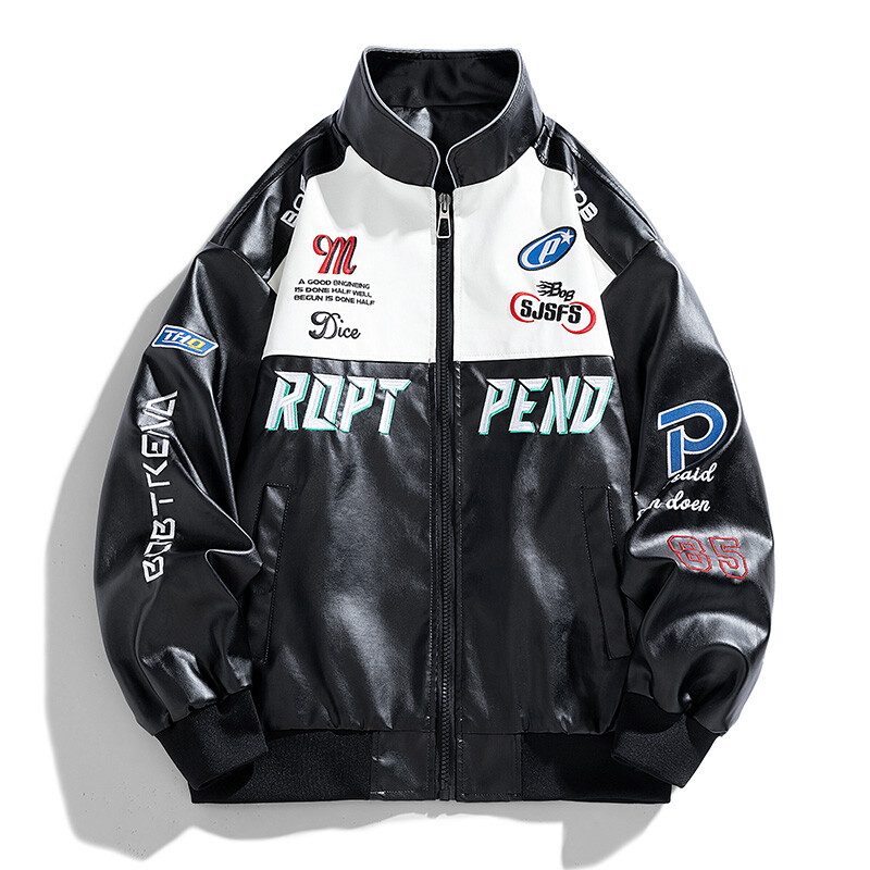 Férfi Őszi motoros dzseki Férfi divat Új motoros bőrkabát Férfi hímzés Bomber Coat Racing Pu Felöltő Márka Ruházat