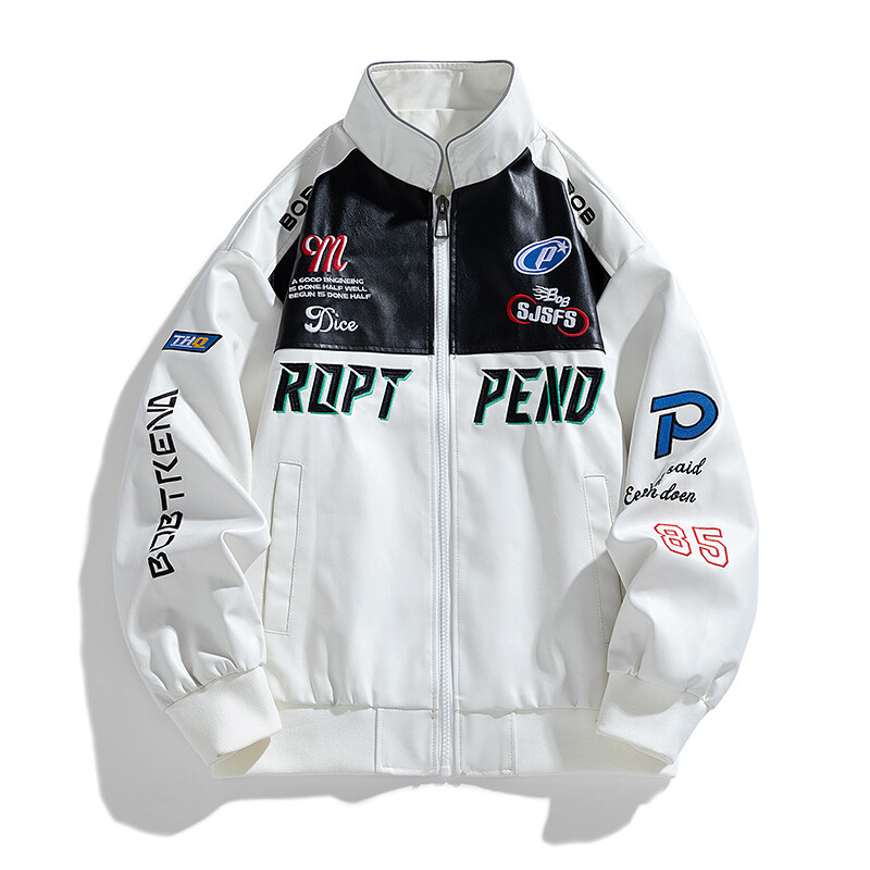 Férfi Őszi motoros dzseki Férfi divat Új motoros bőrkabát Férfi hímzés Bomber Coat Racing Pu Felöltő Márka Ruházat