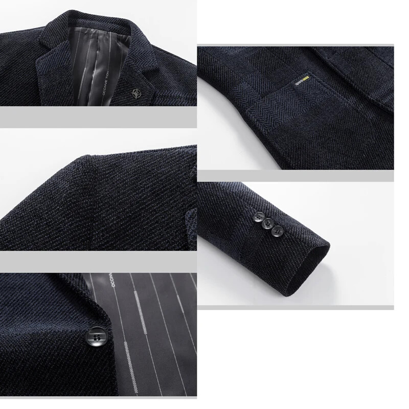 TFETTERS Zīmols Fashion Blazers Vīriešu 2024. gada rudens un ziemas šenila rūtaini uzvalki Vīriešu žakete, biznesa ikdienas vīriešu žakete