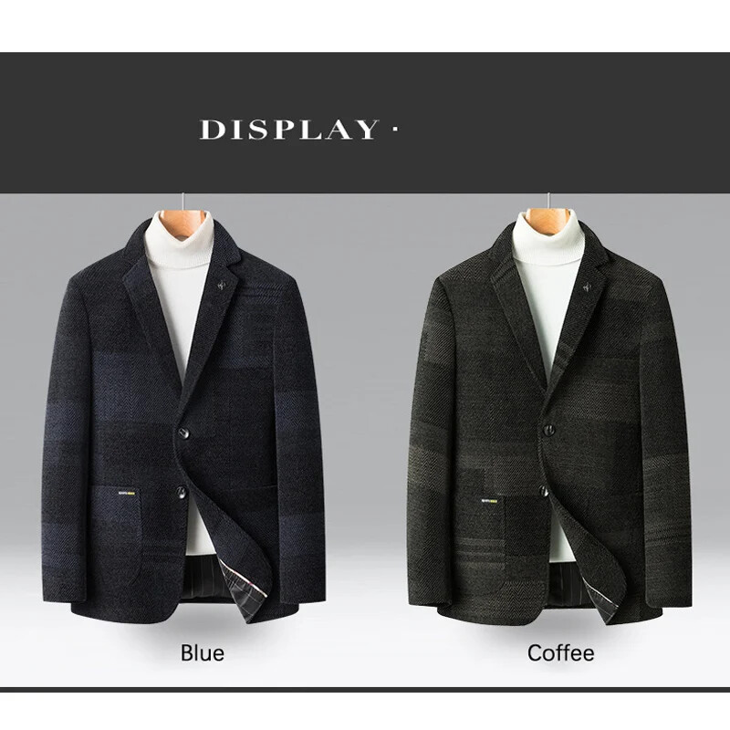 TFETTERS Zīmols Fashion Blazers Vīriešu 2024. gada rudens un ziemas šenila rūtaini uzvalki Vīriešu žakete, biznesa ikdienas vīriešu žakete