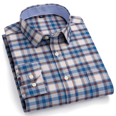 2024-es új minőségi férfi közösségi ing, hosszú ujjú 100% tiszta pamut oxfordi puha kockás formális férfi ruhák, nagyméretű ing S-7XL