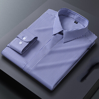 Modal Micro Elasticity Puha Férfi Ingek Hosszú ujjú Slim Fit 7XL ránctalanító üzleti csíkos ing Rejtett gombos klasszikus stílus