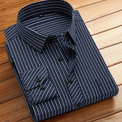 Βαμβακερά ανδρικά κλασικά μακρυμάνικα ριγέ πουκάμισα βασικά φορέματα με μονό μπαλώματα επίσημη τσέπη Business Standard-ταιριάζουν Social πουκάμισο γραφείου