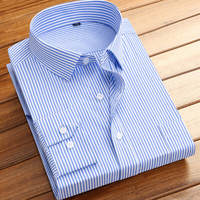 Βαμβακερά ανδρικά κλασικά μακρυμάνικα ριγέ πουκάμισα βασικά φορέματα με μονό μπαλώματα επίσημη τσέπη Business Standard-ταιριάζουν Social πουκάμισο γραφείου