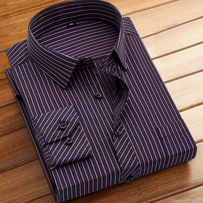 Βαμβακερά ανδρικά κλασικά μακρυμάνικα ριγέ πουκάμισα βασικά φορέματα με μονό μπαλώματα επίσημη τσέπη Business Standard-ταιριάζουν Social πουκάμισο γραφείου