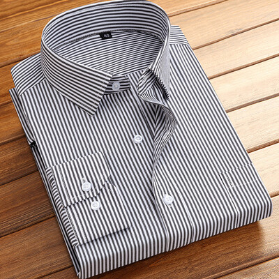 Βαμβακερά ανδρικά κλασικά μακρυμάνικα ριγέ πουκάμισα βασικά φορέματα με μονό μπαλώματα επίσημη τσέπη Business Standard-ταιριάζουν Social πουκάμισο γραφείου