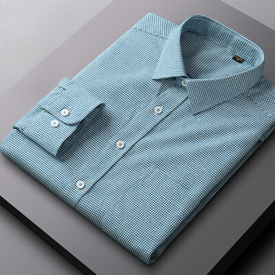 Νέα σε πουκάμισο 100% βαμβακερό τρίψιμο ανδρικά μακρυμάνικα πουκάμισα κυνηγόσπιτο Smart casual μονή τσέπη μαλακό μπλουζάκι υψηλής ποιότητας ρούχα