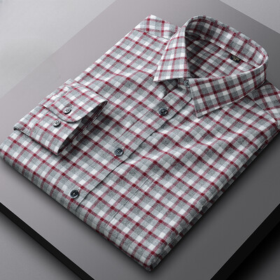 Νέα σε πουκάμισο 100% βαμβακερό τρίψιμο ανδρικά μακρυμάνικα πουκάμισα κυνηγόσπιτο Smart casual μονή τσέπη μαλακό μπλουζάκι υψηλής ποιότητας ρούχα