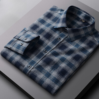 Νέα σε πουκάμισο 100% βαμβακερό τρίψιμο ανδρικά μακρυμάνικα πουκάμισα κυνηγόσπιτο Smart casual μονή τσέπη μαλακό μπλουζάκι υψηλής ποιότητας ρούχα