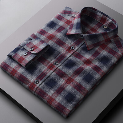 Νέα σε πουκάμισο 100% βαμβακερό τρίψιμο ανδρικά μακρυμάνικα πουκάμισα κυνηγόσπιτο Smart casual μονή τσέπη μαλακό μπλουζάκι υψηλής ποιότητας ρούχα