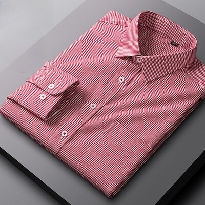 Νέα σε πουκάμισο 100% βαμβακερό τρίψιμο ανδρικά μακρυμάνικα πουκάμισα κυνηγόσπιτο Smart casual μονή τσέπη μαλακό μπλουζάκι υψηλής ποιότητας ρούχα