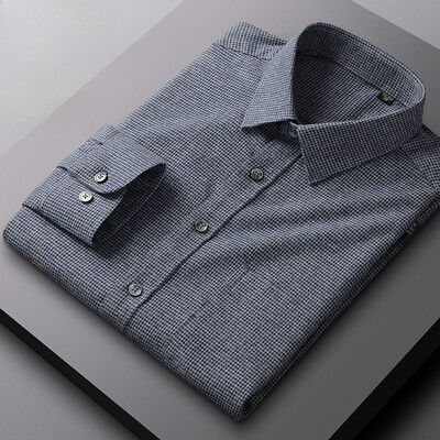 Νέα σε πουκάμισο 100% βαμβακερό τρίψιμο ανδρικά μακρυμάνικα πουκάμισα κυνηγόσπιτο Smart casual μονή τσέπη μαλακό μπλουζάκι υψηλής ποιότητας ρούχα