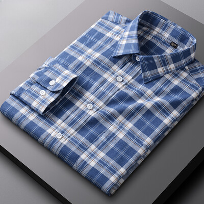 Νέα σε πουκάμισο 100% βαμβακερό τρίψιμο ανδρικά μακρυμάνικα πουκάμισα κυνηγόσπιτο Smart casual μονή τσέπη μαλακό μπλουζάκι υψηλής ποιότητας ρούχα