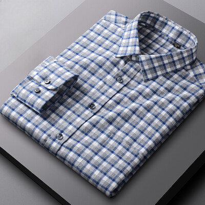 Νέα σε πουκάμισο 100% βαμβακερό τρίψιμο ανδρικά μακρυμάνικα πουκάμισα κυνηγόσπιτο Smart casual μονή τσέπη μαλακό μπλουζάκι υψηλής ποιότητας ρούχα