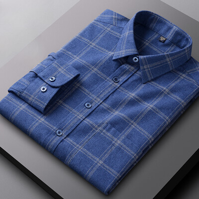 Νέα σε πουκάμισο 100% βαμβακερό τρίψιμο ανδρικά μακρυμάνικα πουκάμισα κυνηγόσπιτο Smart casual μονή τσέπη μαλακό μπλουζάκι υψηλής ποιότητας ρούχα