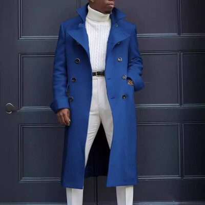 Férfi felvonókabát, 2024 tavaszi ősz, új koreai divat, karcsúsított, kétsoros felöltő, középhosszú városi, alkalmi gyapjúkabát