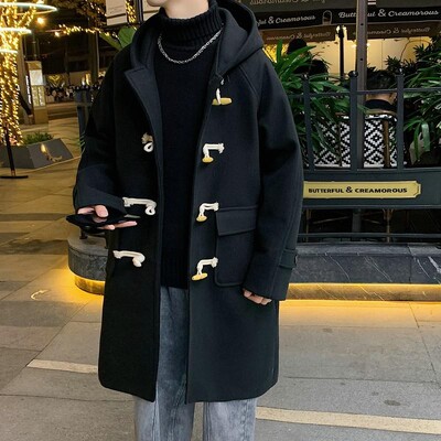 Palton lung de iarnă pentru bărbați cu nasturi de corn Duffle Lână caldă Jachete pentru bărbați Palton lung de iarnă original pentru bărbați Top 2024 Coreeană Comentarii Haine