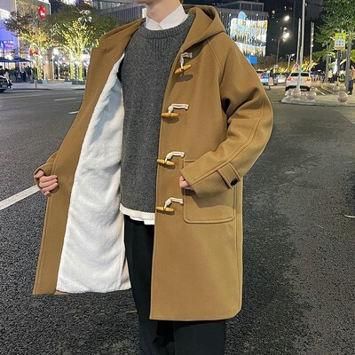 Palton lung de iarnă pentru bărbați cu nasturi de corn Duffle Lână caldă Jachete pentru bărbați Palton lung de iarnă original pentru bărbați Top 2024 Coreeană Comentarii Haine