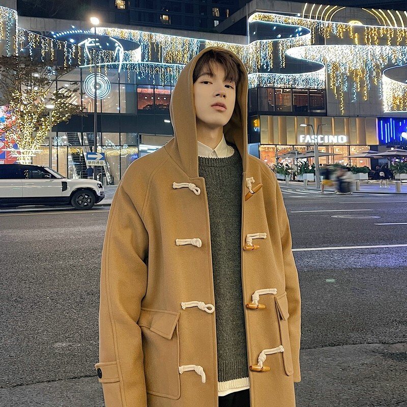 Palton lung de iarnă pentru bărbați cu nasturi de corn Duffle Lână caldă Jachete pentru bărbați Palton lung de iarnă original pentru bărbați Top 2024 Coreeană Comentarii Haine