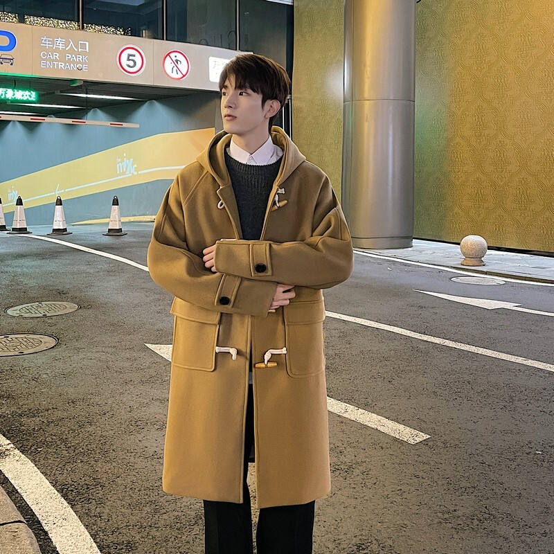 Palton lung de iarnă pentru bărbați cu nasturi de corn Duffle Lână caldă Jachete pentru bărbați Palton lung de iarnă original pentru bărbați Top 2024 Coreeană Comentarii Haine