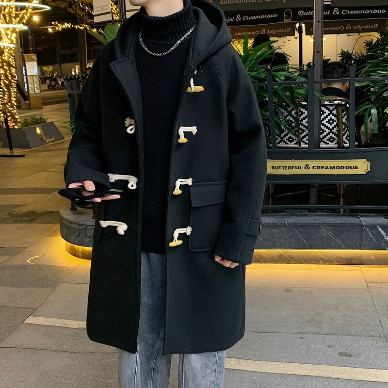 Palton lung de iarnă pentru bărbați cu nasturi de corn Duffle Lână caldă Jachete pentru bărbați Palton lung de iarnă original pentru bărbați Top 2024 Coreeană Comentarii Haine