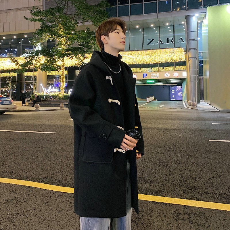 Palton lung de iarnă pentru bărbați cu nasturi de corn Duffle Lână caldă Jachete pentru bărbați Palton lung de iarnă original pentru bărbați Top 2024 Coreeană Comentarii Haine