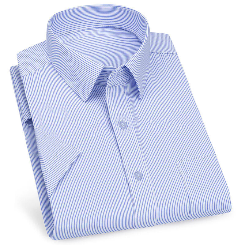 Férfi üzleti alkalmi rövid ujjú ing klasszikus kockás csíkos kockás férfi közösségi ingek Lila kék 5XL plusz nagy méretű