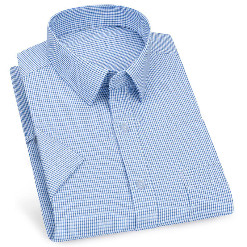 Férfi üzleti alkalmi rövid ujjú ing klasszikus kockás csíkos kockás férfi közösségi ingek Lila kék 5XL plusz nagy méretű