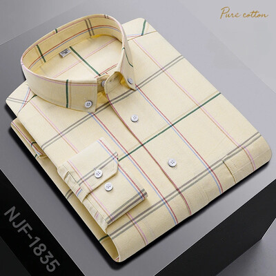 Νέο σε πουκάμισο μακρυμάνικο 100% βαμβακερό πουκάμισο για άντρες slim fit επίσημο απλό πουκάμισο καρό casual τοπ επώνυμα μαύρα ρούχα