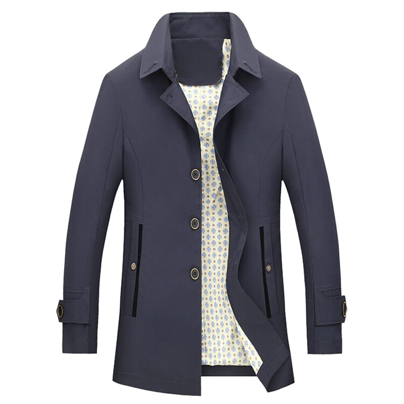 Új, robbanékony egyéniség divatos egyszínű minta lezser, középhosszú stílusú, kabát kabát hajtóka Jóképű férfi ruházat