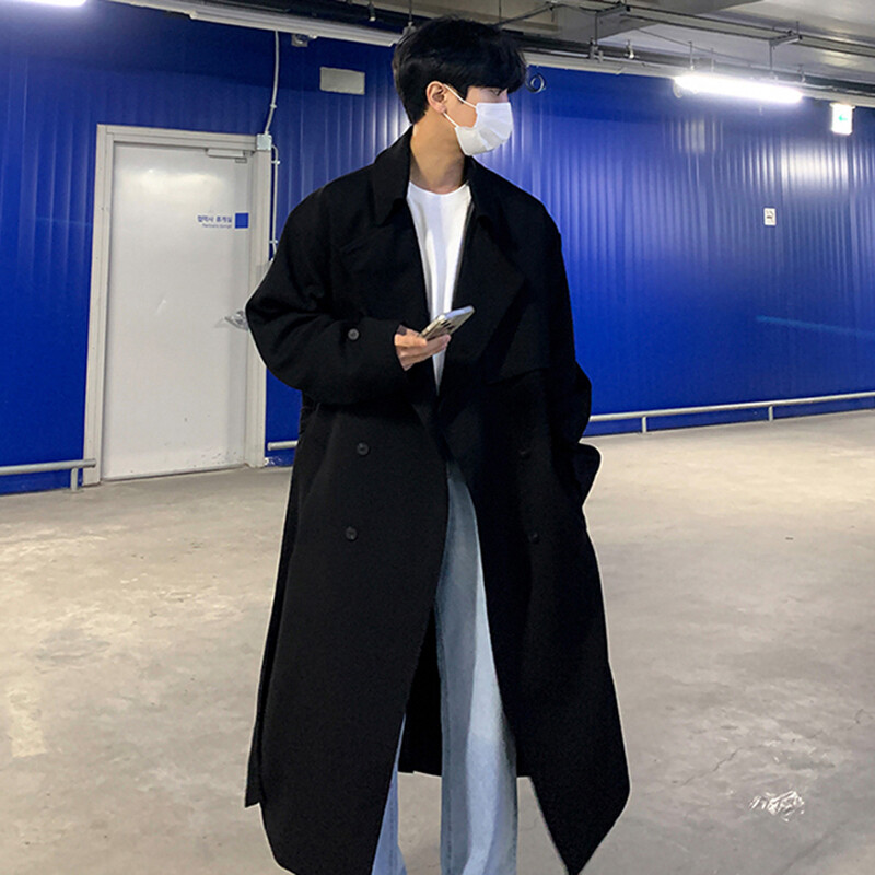 IEFB Φθινοπωρινό χειμερινό πανωφόρι Ανδρικό παλτό μεσαίου μήκους Κορεατική μόδα χαλαρό γόνατο πάνω από βρετανική τάφρο με βαμβακερά αντιανεμικά 9C1874