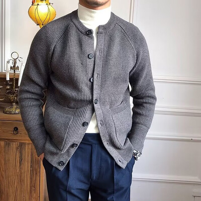 Vintage πουλόβερ με λαιμόκοψη με κουμπιά ανδρικά ζακέτες μονόχρωμα μακρυμάνικα πλεκτά μπουφάν για άνδρες Φθινοπωρινά χειμωνιάτικα πουλόβερ