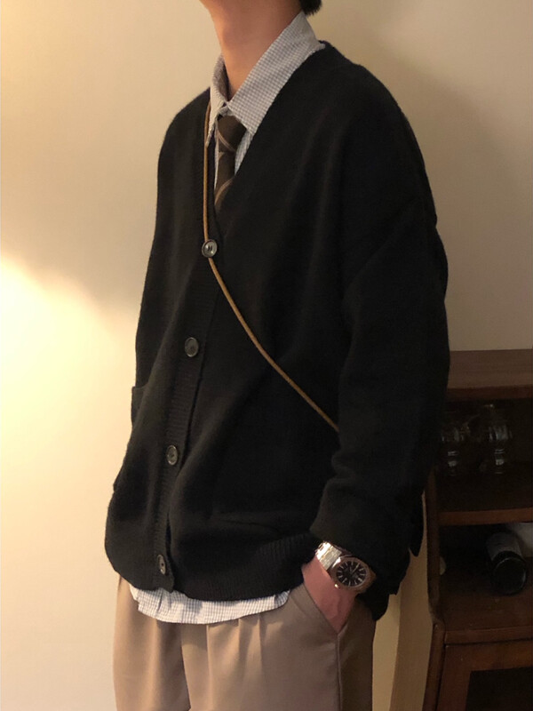 Kampsunid Meeste Retro Lihtsad Tänavarõivad Sügistalv Soe V-kaelus Soliidne Tasku Populaarne Ameerika stiilis Meeste Kudumine Igapäevane