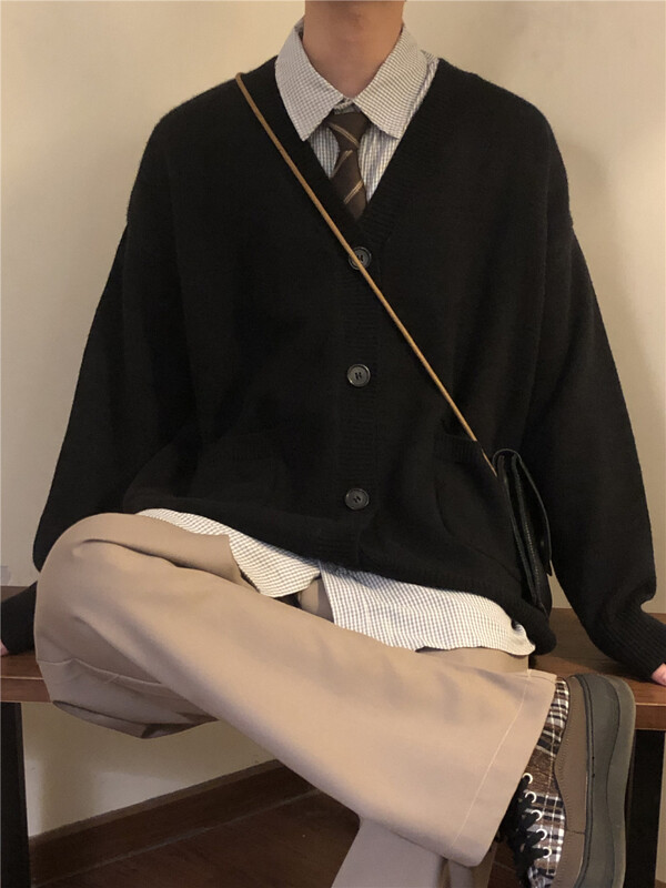 Kampsunid Meeste Retro Lihtsad Tänavarõivad Sügistalv Soe V-kaelus Soliidne Tasku Populaarne Ameerika stiilis Meeste Kudumine Igapäevane