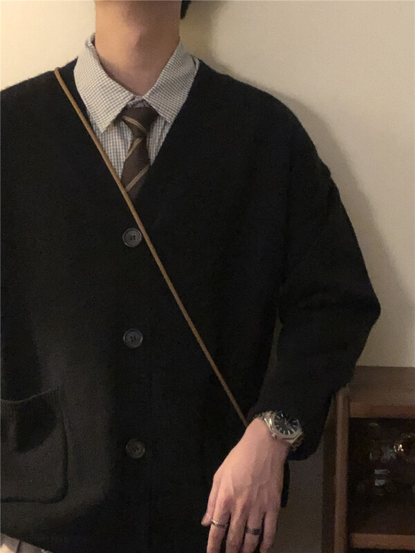 Kampsunid Meeste Retro Lihtsad Tänavarõivad Sügistalv Soe V-kaelus Soliidne Tasku Populaarne Ameerika stiilis Meeste Kudumine Igapäevane