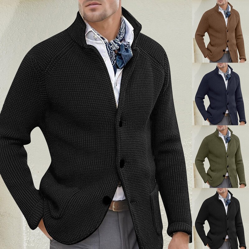 Ανδρική ζακέτα με μονό στήθος φθινόπωρο χειμερινό πλεκτό πουλόβερ μακρυμάνικο όρθιο γιακά πουλόβερ με λεπτή εφαρμογή Τοπ