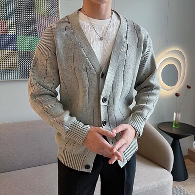 Rudens un ziemas jauns retro brīvs trikotāžas V veida apkakle, vīriešu Dienvidkorejas ikdienas jaka, vīriešu trikotāžas krekls, džemperis