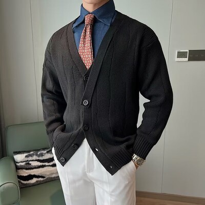 Rudens un ziemas jauns retro brīvs trikotāžas V veida apkakle, vīriešu Dienvidkorejas ikdienas jaka, vīriešu trikotāžas krekls, džemperis