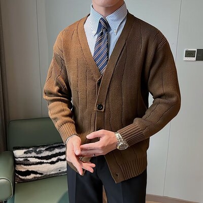 Rudens un ziemas jauns retro brīvs trikotāžas V veida apkakle, vīriešu Dienvidkorejas ikdienas jaka, vīriešu trikotāžas krekls, džemperis