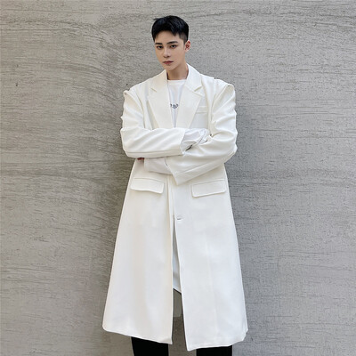 NOYMEI 2024 új egyszerű, egyszínű hosszú kabát férfi vállcsat kivitelben Trench Fashion lehajtható gallér temperamentum WA641