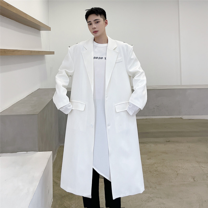 NOYMEI 2024 új egyszerű, egyszínű hosszú kabát férfi vállcsat kivitelben Trench Fashion lehajtható gallér temperamentum WA641