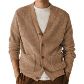 Ανδρικό παλτό βρετανικό πολυτελές πουλόβερ με λαιμόκοψη Πλεκτό ζακέτα φθινοπωρινό χειμώνα χοντρό ζεστό ζακέτα πουλόβερ Ανδρικό μάλλινο μπουφάν