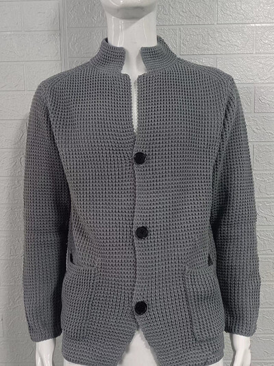 Ανδρικό πουλόβερ Πλεκτή ζακέτα για όρθιο γιακά με λεπτή εφαρμογή, φθινοπωρινό και χειμερινό παλτό Cross-border Casual, μεγάλο μέγεθος, ανδρική τσέπη