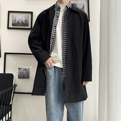 Férfi dzsekik, 2023 tavaszi egysoros, közepes hosszúságú felvonókabát férfi egyszínű Khaki kabát széldzseki, nagy méretű 4XL 5XL