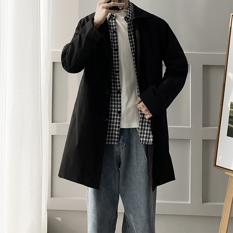 Férfi dzsekik, 2023 tavaszi egysoros, közepes hosszúságú felvonókabát férfi egyszínű Khaki kabát széldzseki, nagy méretű 4XL 5XL