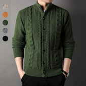 Νέο ανδρικό πλεκτό πουλόβερ Νεανικό μισό ψηλό γιακά Μοντέρνο μακρυμάνικο ζακέτα ρετρό twist ανδρικό πουλόβερ