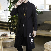 2023 Ανδρικό λινό κέντημα παλτό γερανού κιμονό Vintage μακρύ τζάκετ ανδρικό κινέζικο στιλ Χαλαρό National Streetwear Hanfu Robe