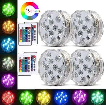 10leds RGB υποβρύχια φώτα LED Υποβρύχιο νυχτερινό φως Εξωτερική πισίνα Φως τσάι Βάζο λιμνούλα Διακόσμηση γάμου